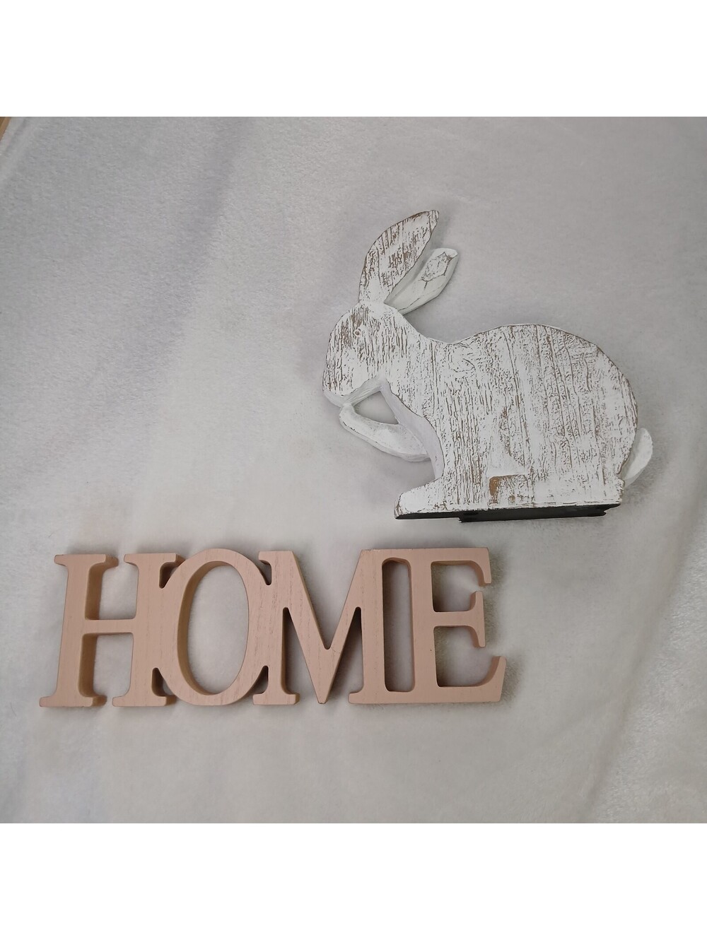 Rustic Wooden Bunny Tabletop Sign Pink HOME Block Letters Farmhouse Cottage